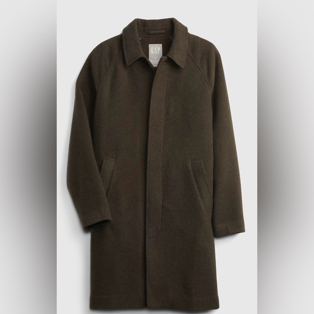 Olive Green Recycled Wool Raglan Coat